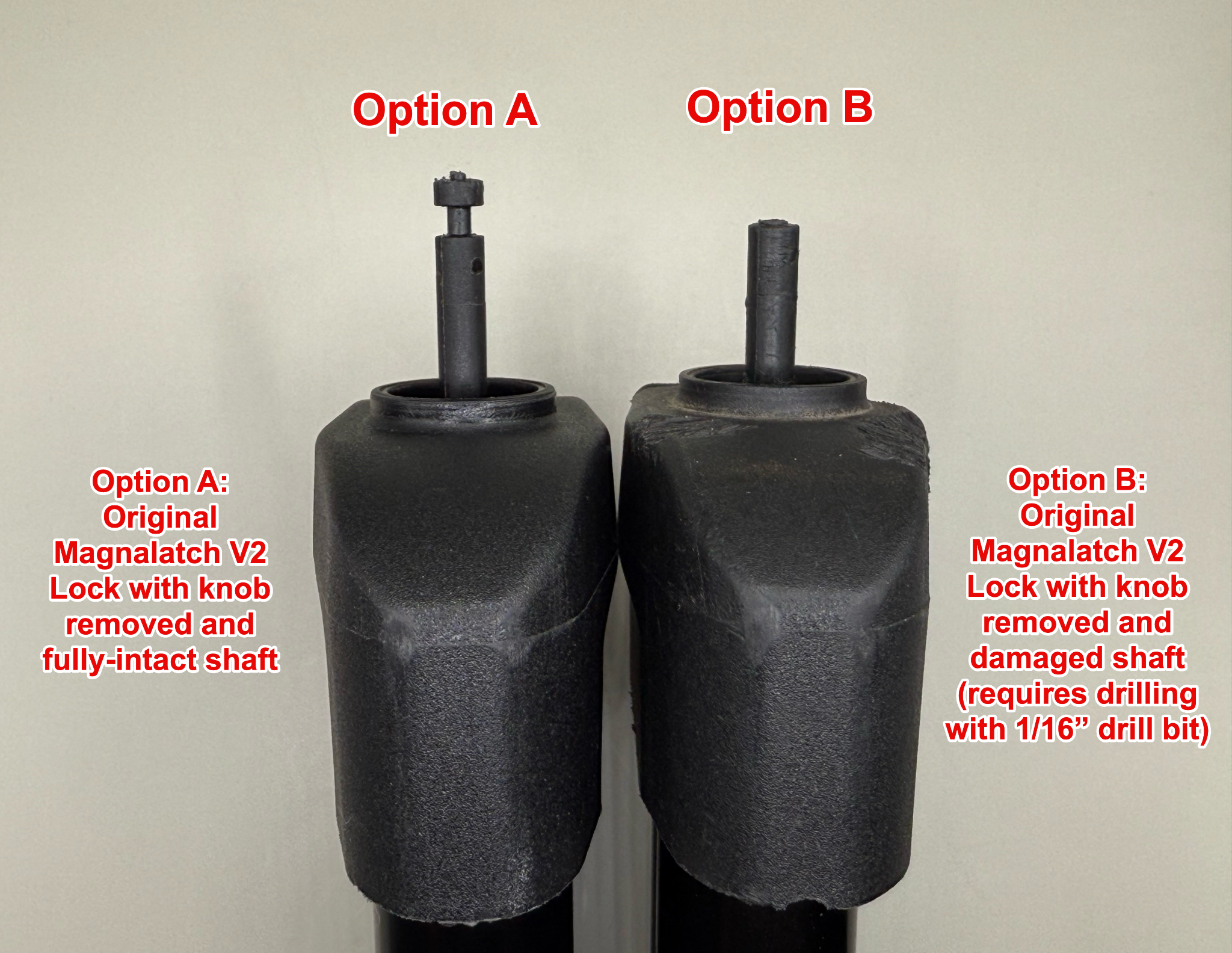 Option A (intact shaft) vs Option B (damaged shaft) comparison