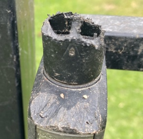 V3 damage - two holes chewed through